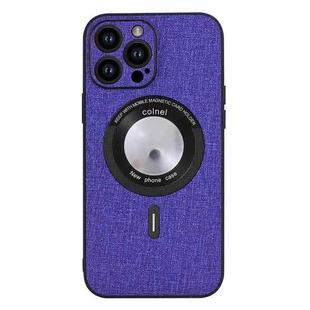 For iPhone 15 Pro Cloth Texture MagSafe Magnetic PU Phone Case(Purple)
