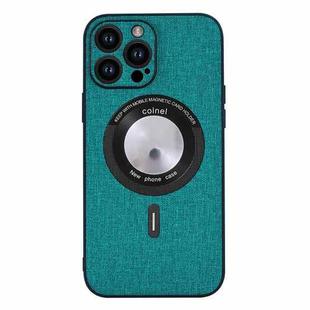 For iPhone 15 Pro Max Cloth Texture MagSafe Magnetic PU Phone Case(Dark Green)