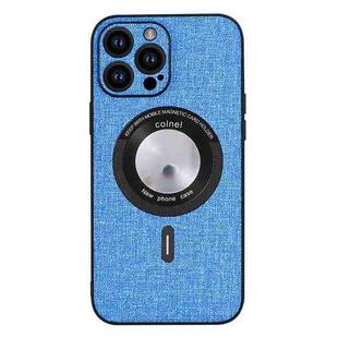 For iPhone 15 Pro Max Cloth Texture MagSafe Magnetic PU Phone Case(Light Blue)