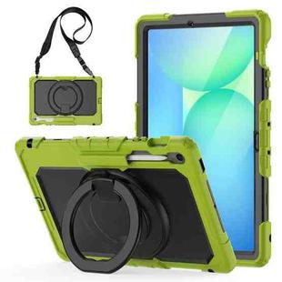 For Samsung Galaxy Tab S10 FE+ D Type Silicone Hybrid PC Tablet Case with Handle Holder(Yellow Green)