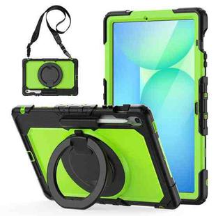 For Samsung Galaxy Tab S10 FE+ D Type Silicone Hybrid PC Tablet Case with Handle Holder(Yellow Green PC)