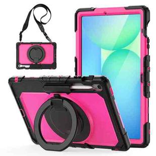 For Samsung Galaxy Tab S10 FE+ D Type Silicone Hybrid PC Tablet Case with Handle Holder(Rose Red PC)
