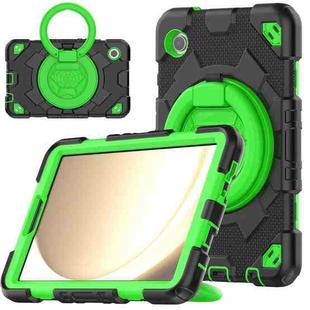 For Samsung Galaxy Tab A9 Spider Rotation Handle Silicone Hybrid PC Tablet Case(Black Green)