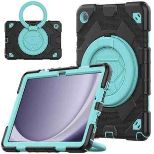 For Samsung Galaxy Tab A9+ Spider Rotation Handle Silicone Hybrid PC Tablet Case(Black Light Blue)