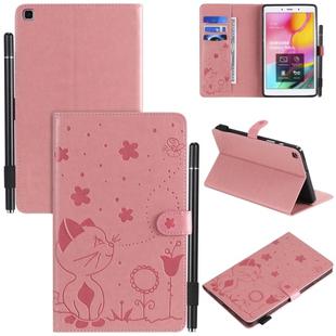 For Samsung Galaxy Tab A8.0 (2019) T290 / T295 Cat Bee Embossing Pattern Shockproof Table PC Protective Horizontal Flip Leather Case with Holder & Card Slots & Wallet & Pen Slot(Pink)