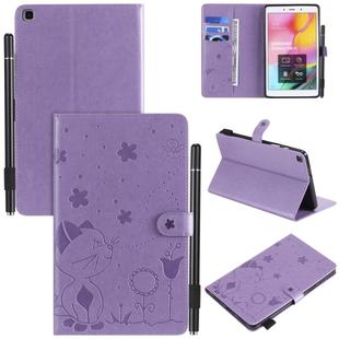 For Samsung Galaxy Tab A8.0 (2019) T290 / T295 Cat Bee Embossing Pattern Shockproof Table PC Protective Horizontal Flip Leather Case with Holder & Card Slots & Wallet & Pen Slot(Purple)