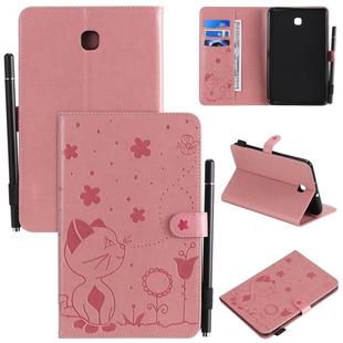 For Samsung Galaxy Tab A8.0 (2018) T387 Cat Bee Embossing Pattern Shockproof Table PC Protective Horizontal Flip Leather Case with Holder & Card Slots & Wallet & Pen Slot(Pink)