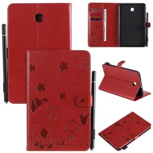 For Samsung Galaxy Tab A8.0 (2018) T387 Cat Bee Embossing Pattern Shockproof Table PC Protective Horizontal Flip Leather Case with Holder & Card Slots & Wallet & Pen Slot(Red)