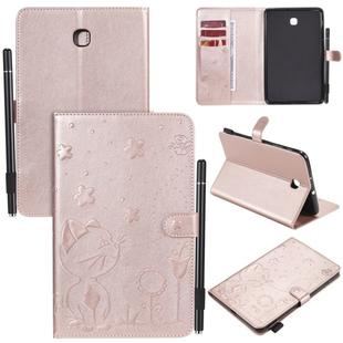 For Samsung Galaxy Tab A8.0 (2018) T387 Cat Bee Embossing Pattern Shockproof Table PC Protective Horizontal Flip Leather Case with Holder & Card Slots & Wallet & Pen Slot(Rose Gold)