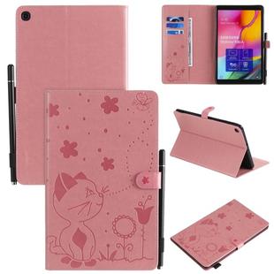 For Samsung Galaxy Tab A10.1 (2019) T510 Cat Bee Embossing Pattern Shockproof Table PC Protective Horizontal Flip Leather Case with Holder & Card Slots & Wallet & Pen Slot(Pink)