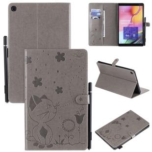 For Samsung Galaxy Tab A10.1 (2019) T510 Cat Bee Embossing Pattern Shockproof Table PC Protective Horizontal Flip Leather Case with Holder & Card Slots & Wallet & Pen Slot(Grey)