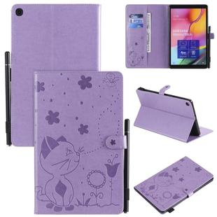 For Samsung Galaxy Tab A10.1 (2019) T510 Cat Bee Embossing Pattern Shockproof Table PC Protective Horizontal Flip Leather Case with Holder & Card Slots & Wallet & Pen Slot(Purple)