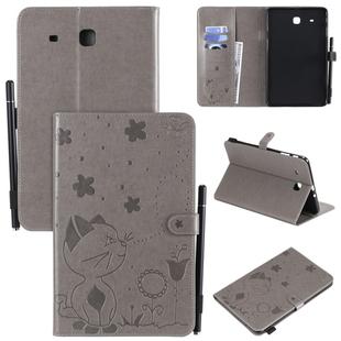 For Samsung Galaxy Tab E9.6 T560 Cat Bee Embossing Pattern Shockproof Table PC Protective Horizontal Flip Leather Case with Holder & Card Slots & Wallet & Pen Slot(Grey)