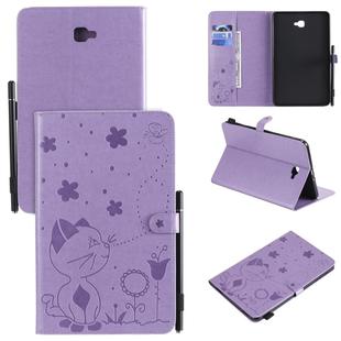 For Samsung Galaxy Tab A10.1 (2016) T580 Cat Bee Embossing Pattern Shockproof Table PC Protective Horizontal Flip Leather Case with Holder & Card Slots & Wallet & Pen Slot(Purple)