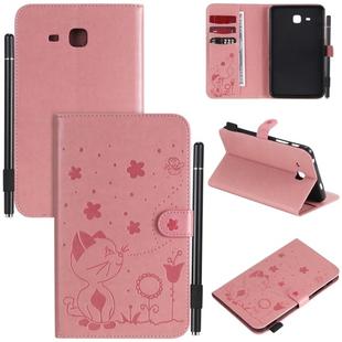 For Samsung Galaxy Tab A7.0 (2016) T280 Cat Bee Embossing Pattern Shockproof Table PC Protective Horizontal Flip Leather Case with Holder & Card Slots & Wallet & Pen Slot & Wake-up / Sleep Function(Pink)