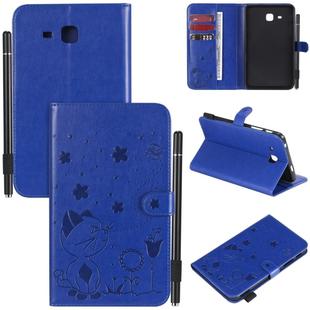 For Samsung Galaxy Tab A7.0 (2016) T280 Cat Bee Embossing Pattern Shockproof Table PC Protective Horizontal Flip Leather Case with Holder & Card Slots & Wallet & Pen Slot & Wake-up / Sleep Function(Blue)