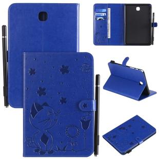 For Samsung Galaxy Tab A8.0 (2015) T350 Cat Bee Embossing Pattern Shockproof Table PC Protective Horizontal Flip Leather Case with Holder & Card Slots & Wallet & Pen Slot & Wake-up / Sleep Function(Blue)