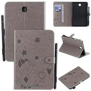 For Samsung Galaxy Tab A8.0 (2015) T350 Cat Bee Embossing Pattern Shockproof Table PC Protective Horizontal Flip Leather Case with Holder & Card Slots & Wallet & Pen Slot & Wake-up / Sleep Function(Grey)