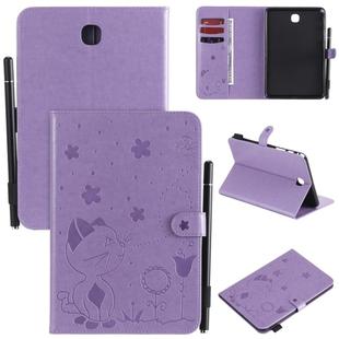 For Samsung Galaxy Tab A8.0 (2015) T350 Cat Bee Embossing Pattern Shockproof Table PC Protective Horizontal Flip Leather Case with Holder & Card Slots & Wallet & Pen Slot & Wake-up / Sleep Function(Purple)