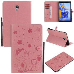 For Samsung Galaxy Tab A10.5 T590 / T595 Cat Bee Embossing Pattern Shockproof Table PC Protective Horizontal Flip Leather Case with Holder & Card Slots & Wallet & Pen Slot & Wake-up / Sleep Function(Pink)