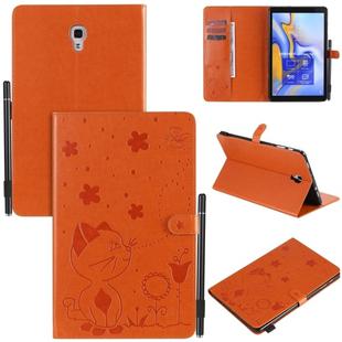 For Samsung Galaxy Tab A10.5 T590 / T595 Cat Bee Embossing Pattern Shockproof Table PC Protective Horizontal Flip Leather Case with Holder & Card Slots & Wallet & Pen Slot & Wake-up / Sleep Function(Orange)