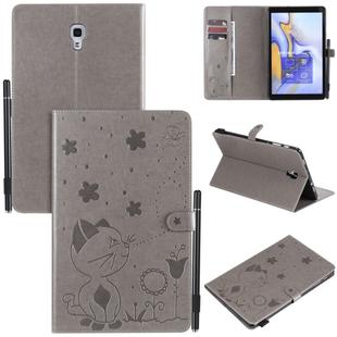 For Samsung Galaxy Tab A10.5 T590 / T595 Cat Bee Embossing Pattern Shockproof Table PC Protective Horizontal Flip Leather Case with Holder & Card Slots & Wallet & Pen Slot & Wake-up / Sleep Function(Grey)