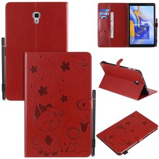 For Samsung Galaxy Tab A10.5 T590 / T595 Cat Bee Embossing Pattern Shockproof Table PC Protective Horizontal Flip Leather Case with Holder & Card Slots & Wallet & Pen Slot & Wake-up / Sleep Function(Red)