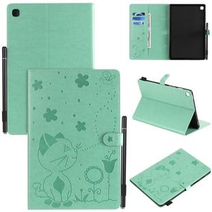 For Samsung Galaxy Tab S5e T720 / T725 Cat Bee Embossing Pattern Shockproof Table PC Protective Horizontal Flip Leather Case with Holder & Card Slots & Wallet & Pen Slot & Wake-up / Sleep Function(Green)