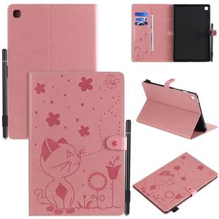 For Samsung Galaxy Tab S5e T720 / T725 Cat Bee Embossing Pattern Shockproof Table PC Protective Horizontal Flip Leather Case with Holder & Card Slots & Wallet & Pen Slot & Wake-up / Sleep Function(Pink)