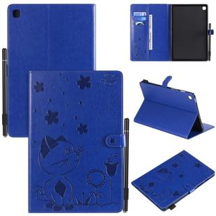 For Samsung Galaxy Tab S5e T720 / T725 Cat Bee Embossing Pattern Shockproof Table PC Protective Horizontal Flip Leather Case with Holder & Card Slots & Wallet & Pen Slot & Wake-up / Sleep Function(Blue)