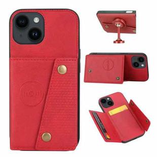 For iPhone 15 Double Buckle Card Slots PU+TPU Phone Case(Red)