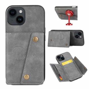 For iPhone 15 Plus Double Buckle Card Slots PU+TPU Phone Case(Grey)