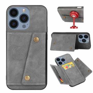 For iPhone 15 Pro Double Buckle Card Slots PU+TPU Phone Case(Grey)