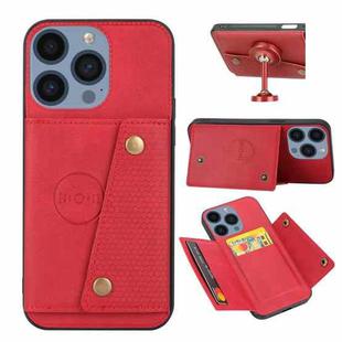 For iPhone 15 Pro Max Double Buckle Card Slots PU + TPU Phone Case(Red)