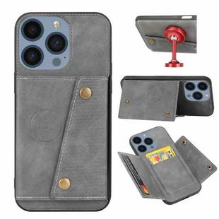 For iPhone 16 Pro Double Buckle Card Slots PU + TPU Phone Case(Grey)