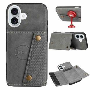 For iPhone 16 Double Buckle Card Slots PU + TPU Phone Case(Grey)