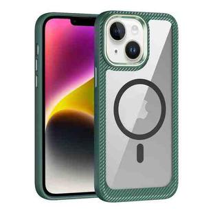 For iPhone 15 MagSafe Carbon Fiber Transparent Back Panel Phone Case(Green)
