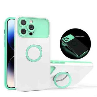 For iPhone 11 Pro Max Luminous Series Ring Holder Phone Case(White + Lake Green)
