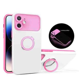 For iPhone 12 Luminous Series Ring Holder Phone Case(White + Pink)