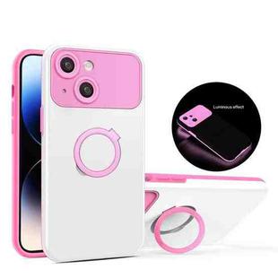 For iPhone 13 Luminous Series Ring Holder Phone Case(White + Pink)