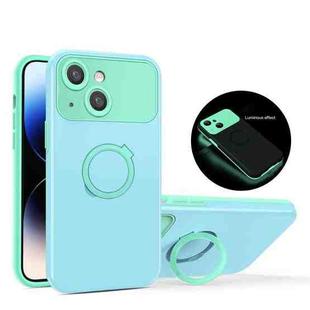 For iPhone 13 Luminous Series Ring Holder Phone Case(Blue + Lake Green)