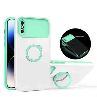 For iPhone XS Max Luminous Series Ring Holder Phone Case(White + Lake Green)