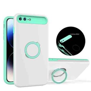 For iPhone 8 Plus / 7 Plus Luminous Series Ring Holder Phone Case(White + Lake Green)