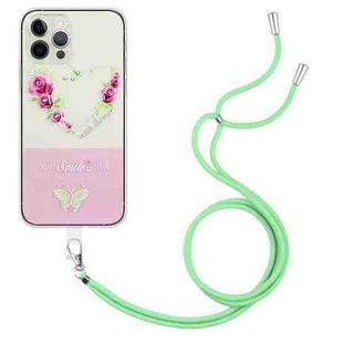 For iPhone 15 Pro Max Bronzing Butterfly Flower TPU Phone Case with Lanyard(Rose Heart)