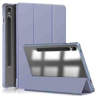 For Samsung Galaxy Tab S9 Acrylic 3-folding Smart Leather Tablet Case(Lavender Purple)