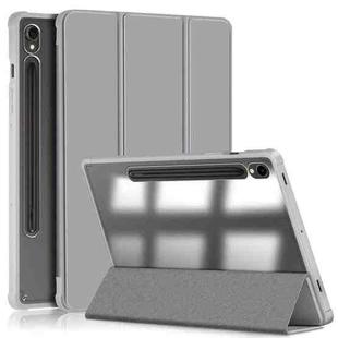 For Samsung Galaxy Tab S9 Acrylic 3-folding Smart Leather Tablet Case(Grey)