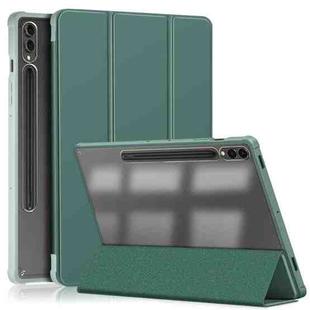 For Samsung Galaxy Tab S9+ Acrylic 3-folding Smart Leather Tablet Case(Deep Green)