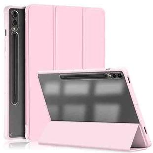 For Samsung Galaxy Tab S9+ Acrylic 3-folding Smart Leather Tablet Case(Pink)