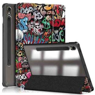 For Samsung Galaxy Tab S9 Acrylic 3-folding Painted Smart Leather Tablet Case(Graffiti)
