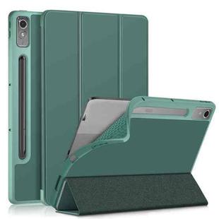 For Lenovo Tab P12 12.7 /P12 Pro 2nd Gen 3-folding TPU Smart Leather Tablet Case(Deep Green)